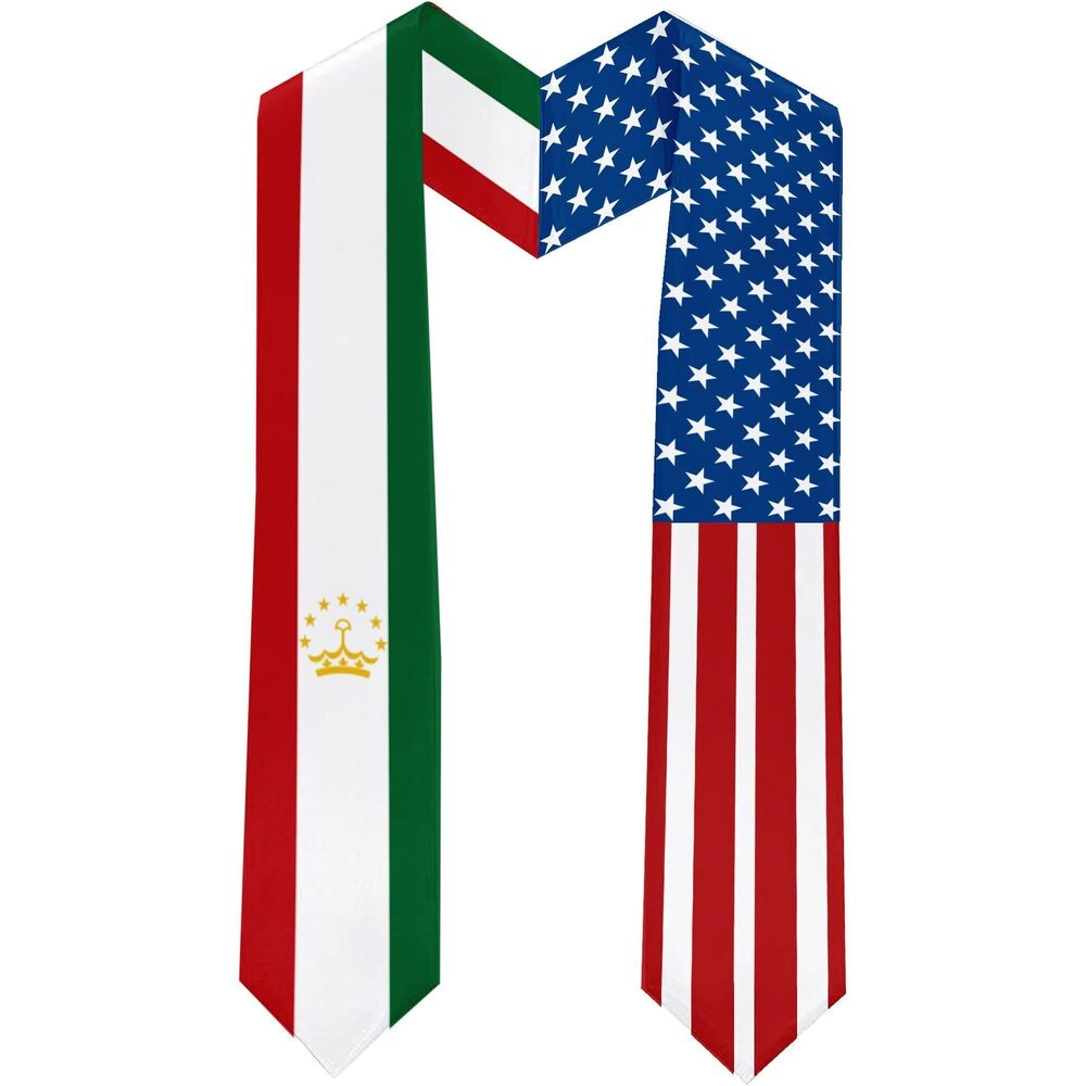 2981 2025 Tajikistan Flag and USA Flag Graduation Stole Graduation Sash